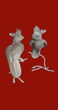 COPPIA PAPPAGALLI  STATUA VECCHIO ANTICO PAPPAGALLO BRONZO PLACCATO ARGENTO 