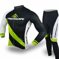 Kit Abbigliamento Ciclismo Uomo Merida Maglia Bici Manica Lunga e Pantaloni Ciclismo Imbottiti