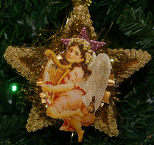 Victorian Christmas Angel Playing Harp Handmade Melodic Collectible Ornament