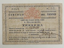 TESSERA SPORT CIRCOLO DEL TENNIS S. PELLEGRINO PALACE HOTEL COMO anni 30'