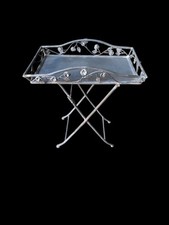 Tavolino Portavivande In Ferro  Battuto con Roselline, Richiudibile Shabby Chic.