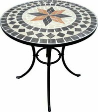TAVOLO DA GIARDINO ROTONDO IN FERRO BATTUTO CON MOSAICO D. 60 CM (34597)