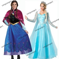 Frozen Anna Elsa Costume Donna Vestito Regina di Ghiaccio Principessa Cosplay Adulto NUOVO