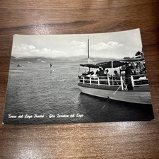 CARTOLINA BIANCO E NERO VINTAGE TORRE DEL LAGO PUCCINI - GITA TURISTICA SUL LAGO