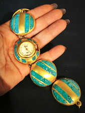 orologio bracciale vintage anni 70 smalto  turchese Vendome - vtg bracelet watch