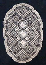 Antico Centrino Filet Filo Bianco Fatto A Mano