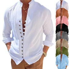 Camicia uomo manica lunga camicia di lino camicia collo alto business tempo libero vacanza camicetta