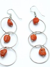 Orecchini pendenti  con  Vero corallo rosso Di Sardegna In Argento 925 Rodiato 