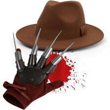 Costume adulto Halloween incubo su Elm Street Freddy Krueger cappello fedora e artiglio