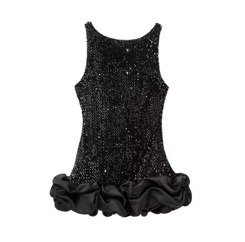 Vestito elegante balze nero - elegante,