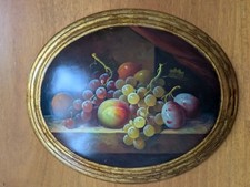Quadro ovale vintage olio sul tavola legno cornice oro