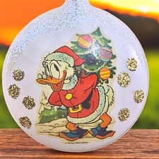 Ornamento Vetro Paperino Vintage Disney Disco Glitter Fiocchi di Neve Walt Disney