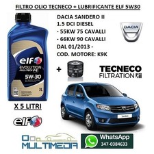 FILTRO OLIO TECNECO ELF 5W30 DACIA SANDERO II 1.5 DCI DIESEL 75 90 CV CAVALLI