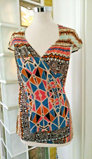 Boho Tunica Shirt Cache Coeur fantasia Etnico Geometrica Puro Cotone 