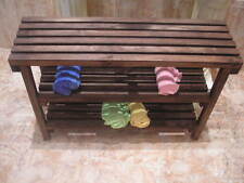 Panca Sgabello Con Ripiani, Colore Noce, 80 Cm. Massiccio