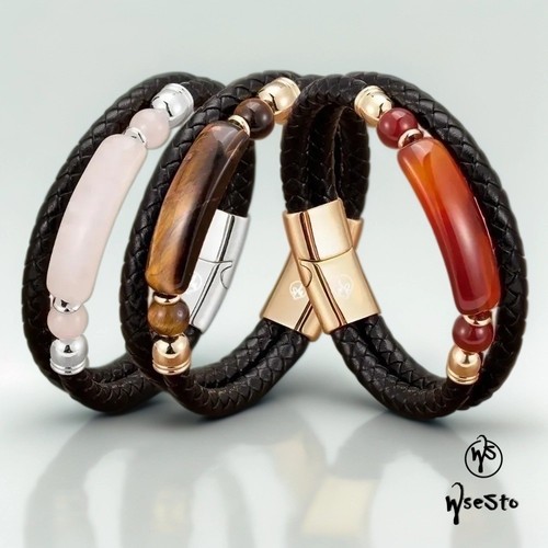 Bracciale wsesto pelle pietra - bracciale,