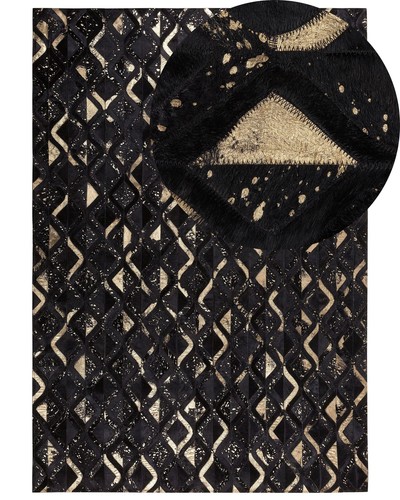 Tappeto pelle nera oro - pelle, 140