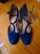 Scarpe charleston Nr 38 cinturino in camoscio colore blue elettrico con tacco