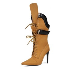 Stivali corti donna sexy da lavoro stringati denim a punta tacco alto slim tg