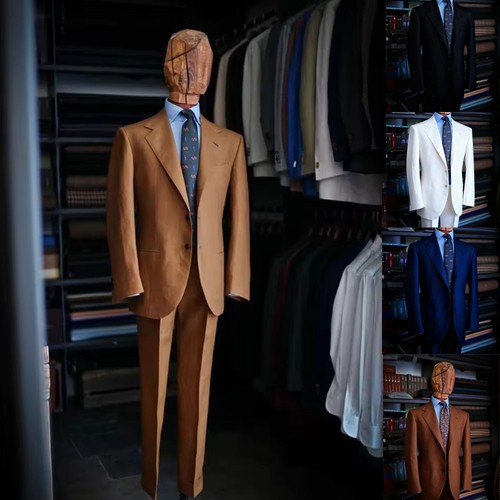 Business brown linen men suits - brown,