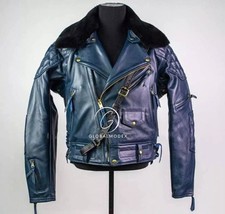 Giacca biker uomo blu Brando