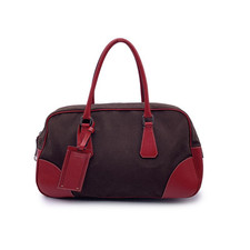 Autentica borsa da bowling Prada vintage in pelle marrone e rossa B10804