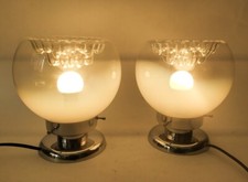 ♥ COPPIA LAMPADE DESIGN TONY ZUCCHERI VINTAGE SPACE AGE ABATJOURS VETRO MAZZEGA