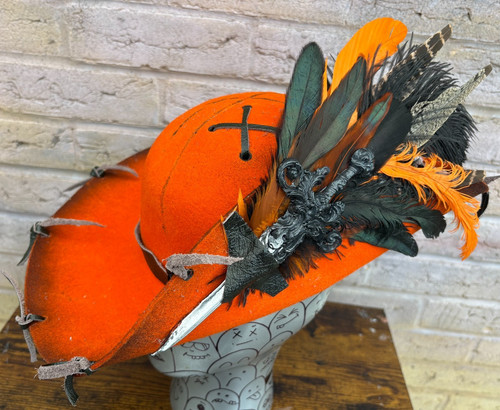 Orange distressed pirate hat - pirate,