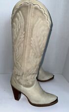 Stivali vintage anni 70 80 Zodiac USA in pelle crema western cowboy taglia 7 ricamati