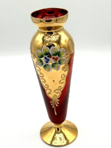 Vaso vetro dipinto rosso e - in,