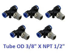 Ramo T Connettore Girevole Tubo OD 3/8" X NPT 1/2" Raccordo Pneumatico 5 Pezzi