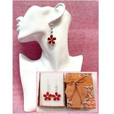 Orecchini Fiori Rosso Lungo Pendente con Cristalli da Donna in Scatolina 