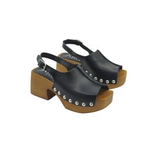 Sandali con tacco largo in pelle nera -Made in Italy - KG1702 NERO