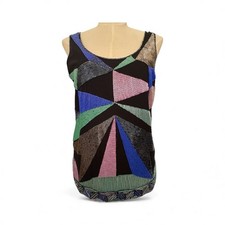 Emilio Pucci Canotta Camicia Completamente Perline Multicolore Geometrica...