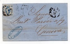 B€TT€R  1863 lettera da Messina a Genova con 15 c. I tipo