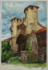 Disegno Bozzetto Acquerello Watercolor Aquarell "Castello Diroccato" primi '900