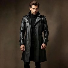 Trench coat uomo nero in vera
