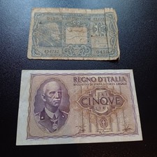Vecchie Banconote Regno D Italia 5 Lire Impero 1940 + 10 Lire Giove   Lotto C38 