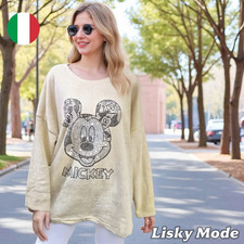 Italy Damen Sweatshirt Cord Stoff  Velour Optik Mickey Glitzer Stone  40 42 44