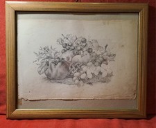Disegno Antico.Canestra di frutta; disegno 20x29;con cornice cm 28x34; XIX sec.