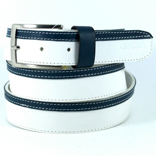 Cintura pelle bianco blu - pelle,