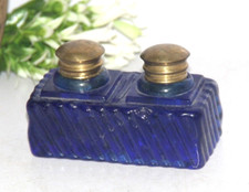 Bottiglia/ Vaso INK In Vetro Blu A Forma Di Quadrato Fatta A Mano 2Pc - 8549