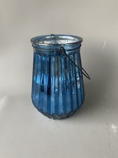 Vaso/ Secchiello in vetro  lavorato D’epoca  con decorazioni in blu