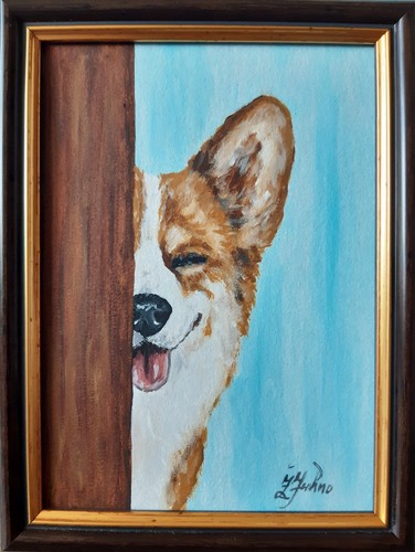 Peekaboo corgi cane dipinto - corgi,
