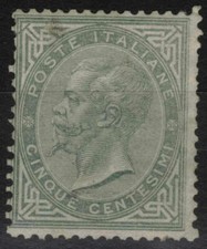 ITALIA REGNO 1863 Effigie 5c grigio verde (Londra) *