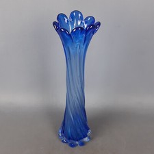 Vaso Vetro Murano Spirale Blu Cobalto Trasparente Design Modernariato 1980