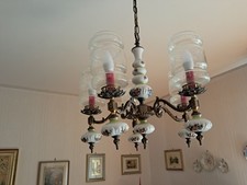 lampadario Anno 1963 Composto Da 5 Punti Luce Con Bocce In Vetro E Porcellana