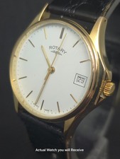 Orologio da polso al quarzo placcato oro rotante 36mm con cinturino pelle nuovo batteria funzionante