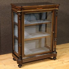 Vetrina inglese mobile libreria credenza in legno intarsiato XIX secolo