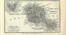 Carta geografica antica TAHITI MOOREA Polinesia Polynesia 1890 Old antique map